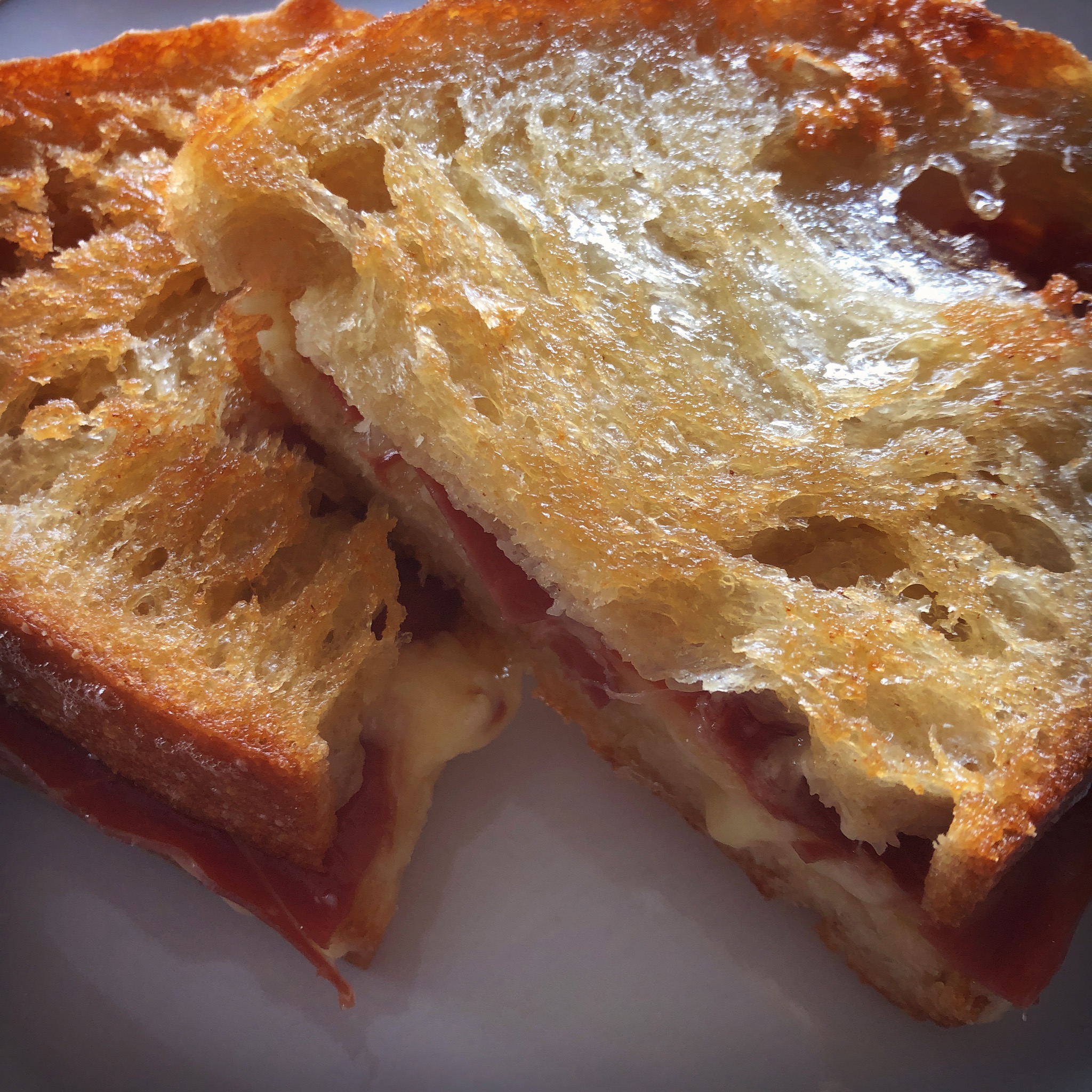 Cheese and Ham Toasted Sourdough Sandwich - Time for a coffee